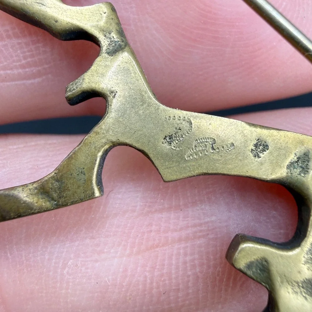 Vintage Brutalist Abstract Brooch Brass Tone Geometric Sculptural Pin READ